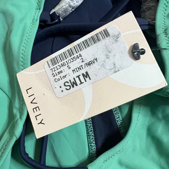 Lively The V One Piece Swimsuit SMALL Creme De Menthe Colorblock Beach Vacation - Picture 6 of 9